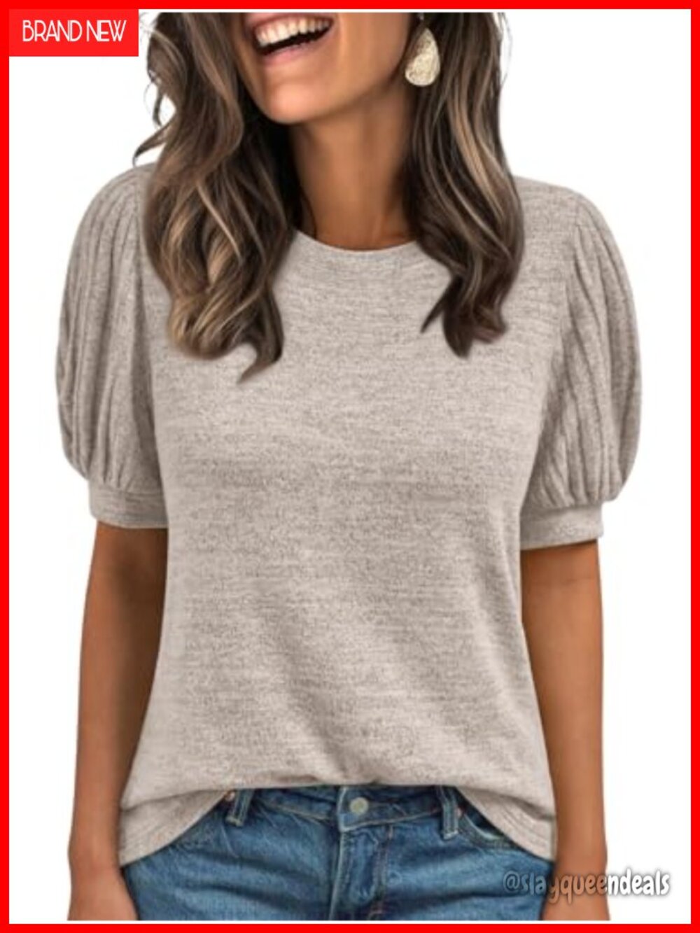 Womens Short Sleeve Tunic Top Crew Neck Dressy Casual Blouse